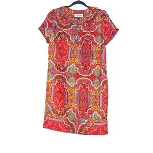 Vintage Skirtin Around 100% Silk Orange Paisley Short Sleeve Shift Dress sz 4